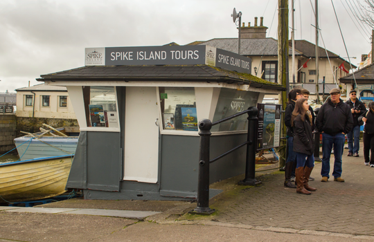 Tourists queue up for a tour of Spike Island