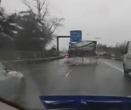 PICS: A trampoline landed in the middle of the M7 today blocking oncoming traffic