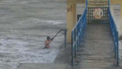 WATCH: Swimmer ignores weather warning and goes for a dip at Salthill