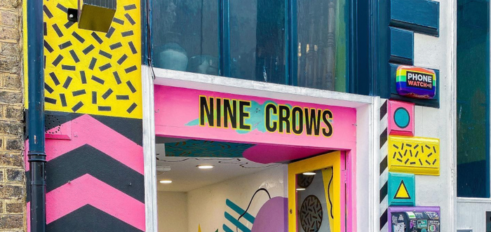 Colourful shop front of the Nine Crows store in Dublin