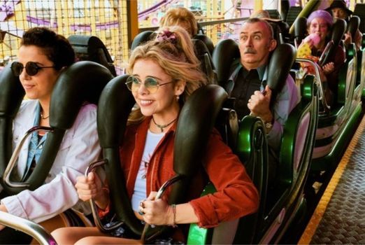 Derry Girls cast on a rollercoaster