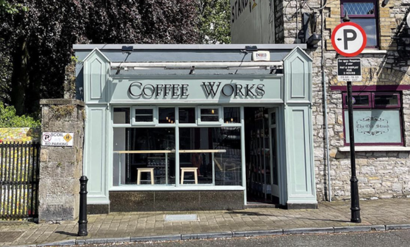 exterior of coffee works café in trim