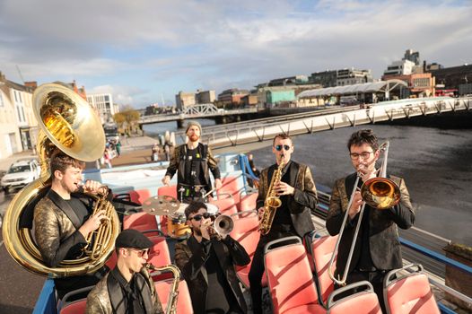 brass band on open air bus at cork jazz fest
