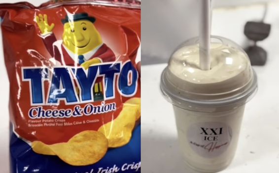 photo collage of a packet of tayto and a milkshake