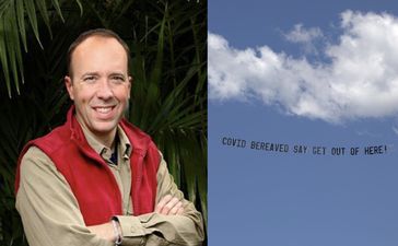 Banner calling for Matt Hancock to be axed flown over I’m a Celeb camp