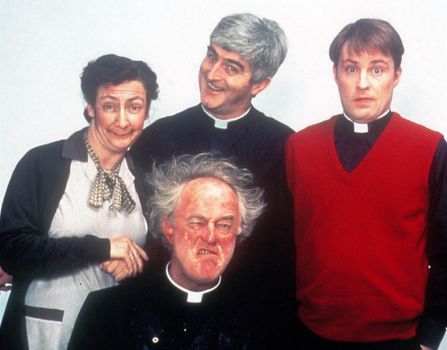 father ted cast against a white backdrop