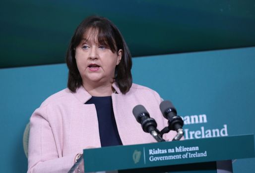 Government Minister Anne Rabbitte speaking on a podium