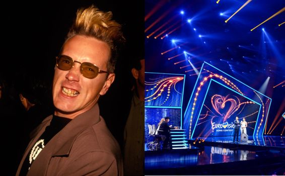 side by side images of a young johnny lydon and the eurovision stage