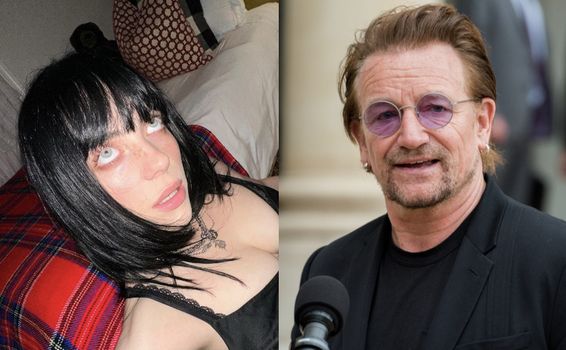 side by side photos of billie eilish and bono
