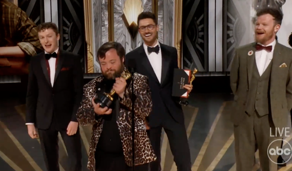 the stars of short film An Irish Goodbye on stage at the Oscars