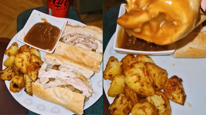 We are obsessed with the new chicken & stuffing baguette and roasties food trend